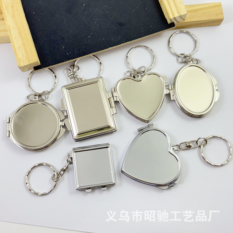 Metal photo frame mirror keychain can put photos double-sided small mirror DIY studio graduation gifts