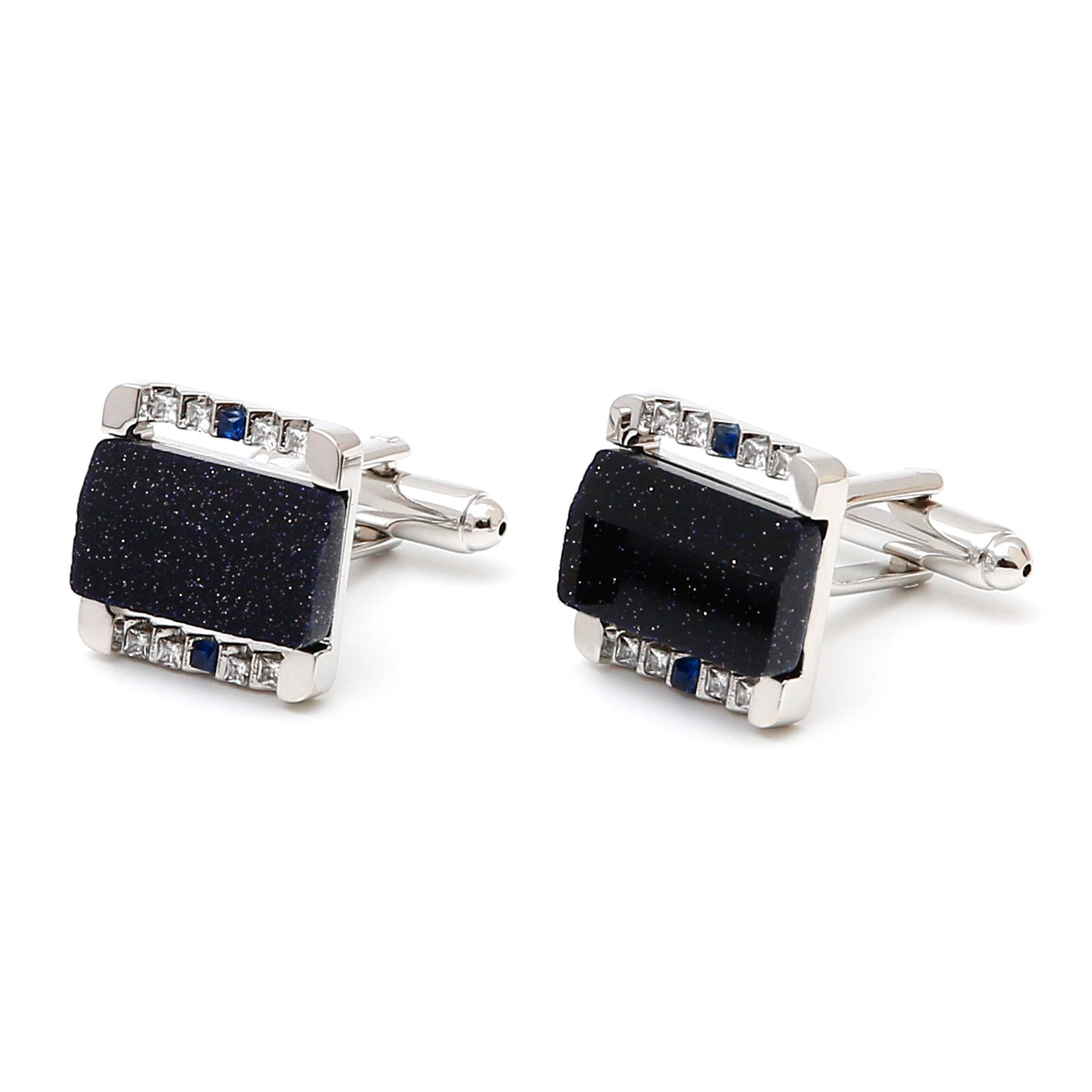 In-Stock Pair of Wholesale Jewelry Cross-Border Light Luxury Starry Obsidian Rhinestone Square Silver Copper Men's Shirt Cufflinks