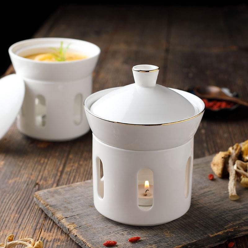 Ceramic Stewing Pot, Soup Bowl, Bird's Nest Steaming Egg Cup, Soup Pot, Inner Pot for Soup, High-End Stewing Pot for Postpartum Care Center, Club, Hotel