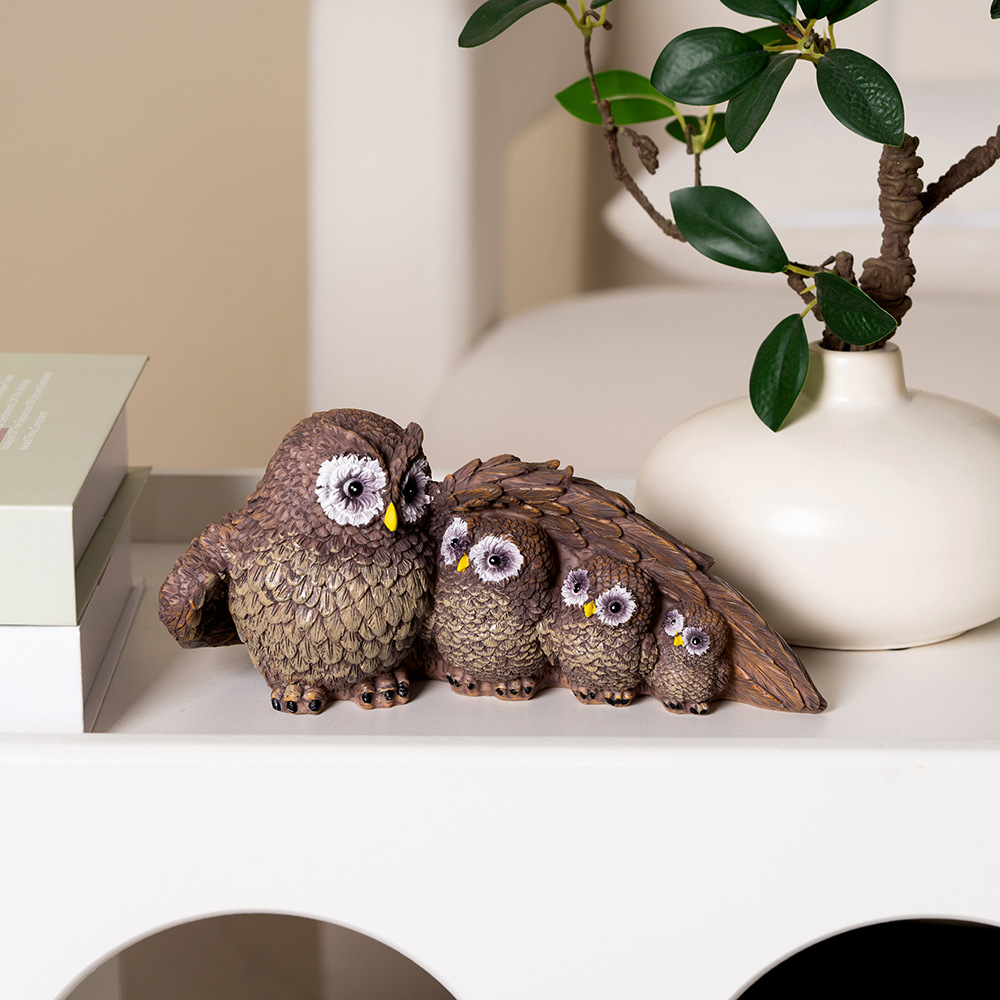 Creativo búho con cachorro resina artesanía ornamentos decoración de vestíbulo decoración del hogar armario interior