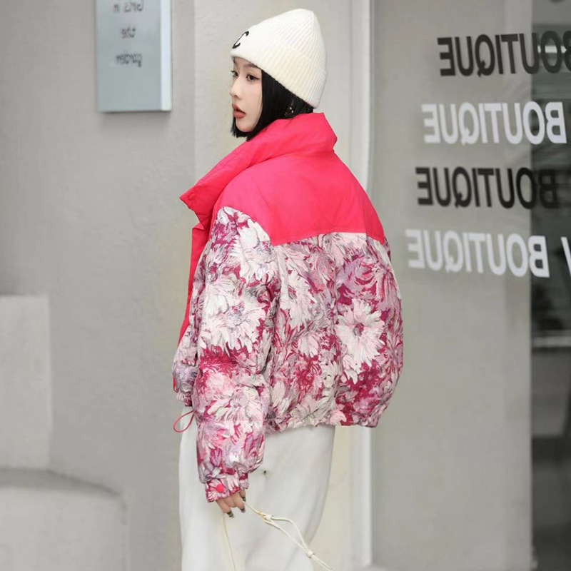 潮流迷彩印花款羽绒服女短款2025冬季新款设计感立领保暖面包服潮|undefined