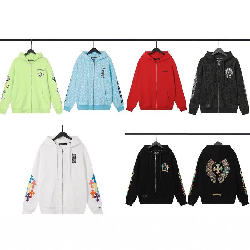 New 24Ss Crowe In-Stock Sanskrit Cross Horseshoe Flower Zipper Hooded Sweatshirt Jacket Factory Wholesale
