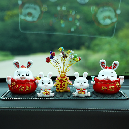 Cute little rabbit car ornaments, car internet celebrity creative car center console decoration supplies, Year of the Rabbit gifts