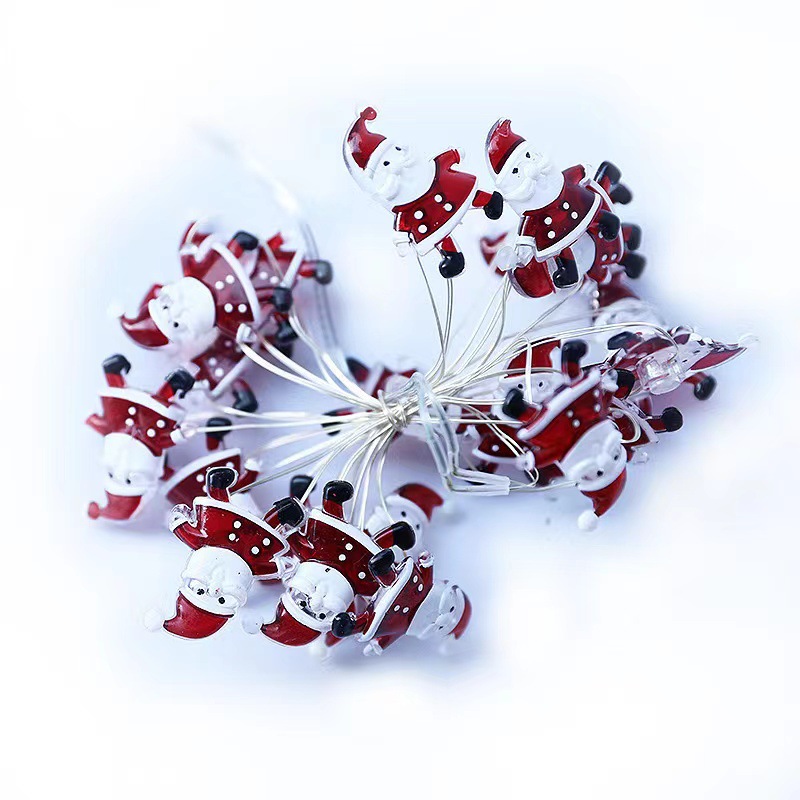 국경 대량 크리스마스 LED 산타 클로스 검은 모자 눈사람 사슴 머리 목발 선물 상자 벨 패스너 구리 와이어 램프