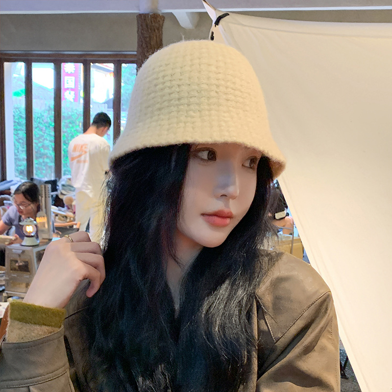 Knitted Hat Children's New Autumn and Winter Face Show Small Solid Color Simple Wool Bucket Hat Warm and Fashionable_voghion.com