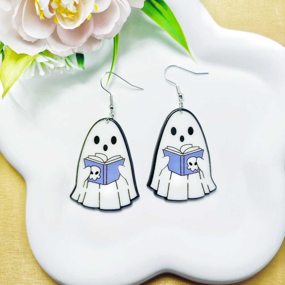 9g Weight Iron Ear Needle Material Drop Earrings Classification 1 Pair Quantity Holiday, Party Occasion Arylic Material Halloween Festival Floral, Bat Pattern Women's Gender Casual, Simple Style Style 1 Pair Halloween Casual Simple Style Floral Bat Arylic Drop Earrings 5