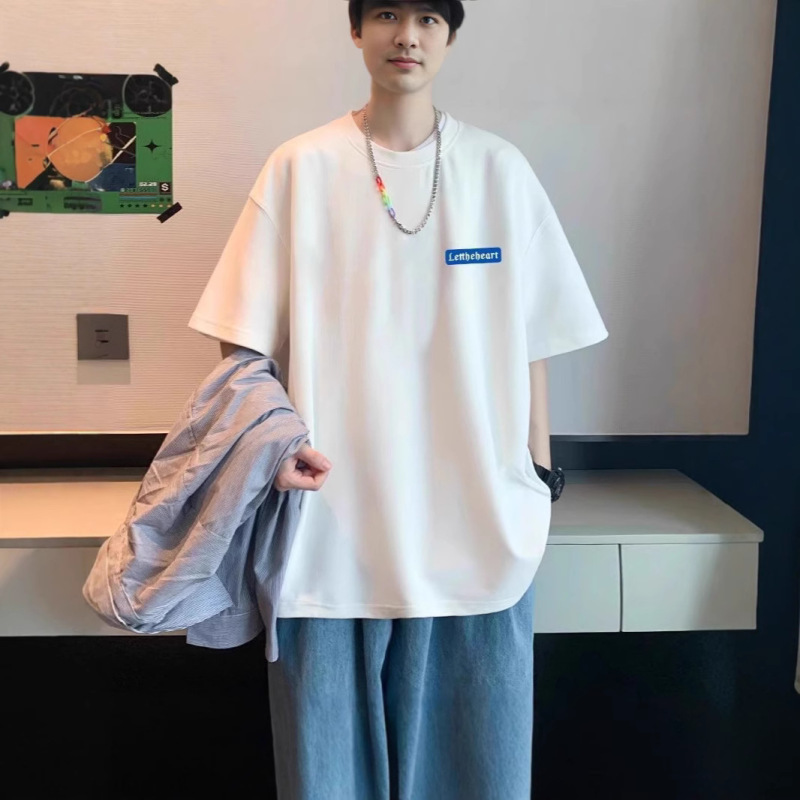 Hong Kong Style Ins All Cotton Short-sleeved T-shirt Men's Summer Loose All-match Half-sleeve Trendy Brand Teenager Casual Top