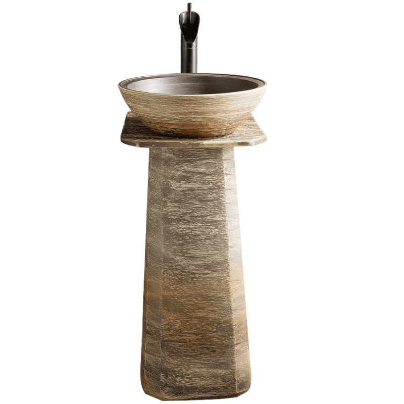 5ZV7 wholesale bathroom sink ceramic retro freestanding outdoor washbasin column-style courtyard washstand outdoor wash