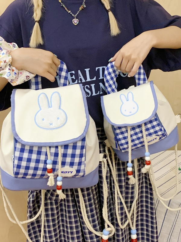 かわいいガーリーハート小さなバックパック女性のための 2025 新しい漫画ウサギミニバックパック軽量カジュアルチェック柄バッグ|undefined