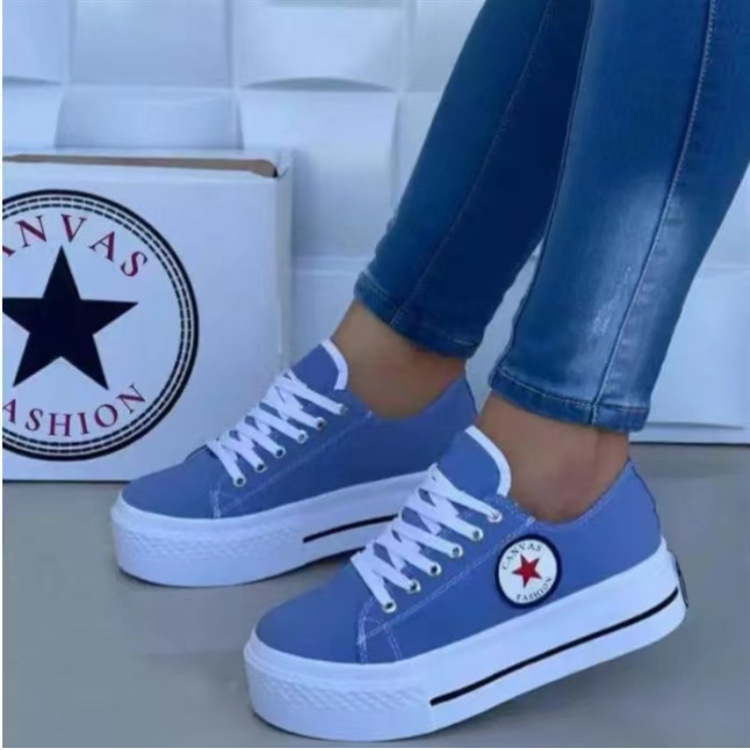 Large Thick Bottom Lace Up Canvas Shoes Women's  Casual Single Shoes