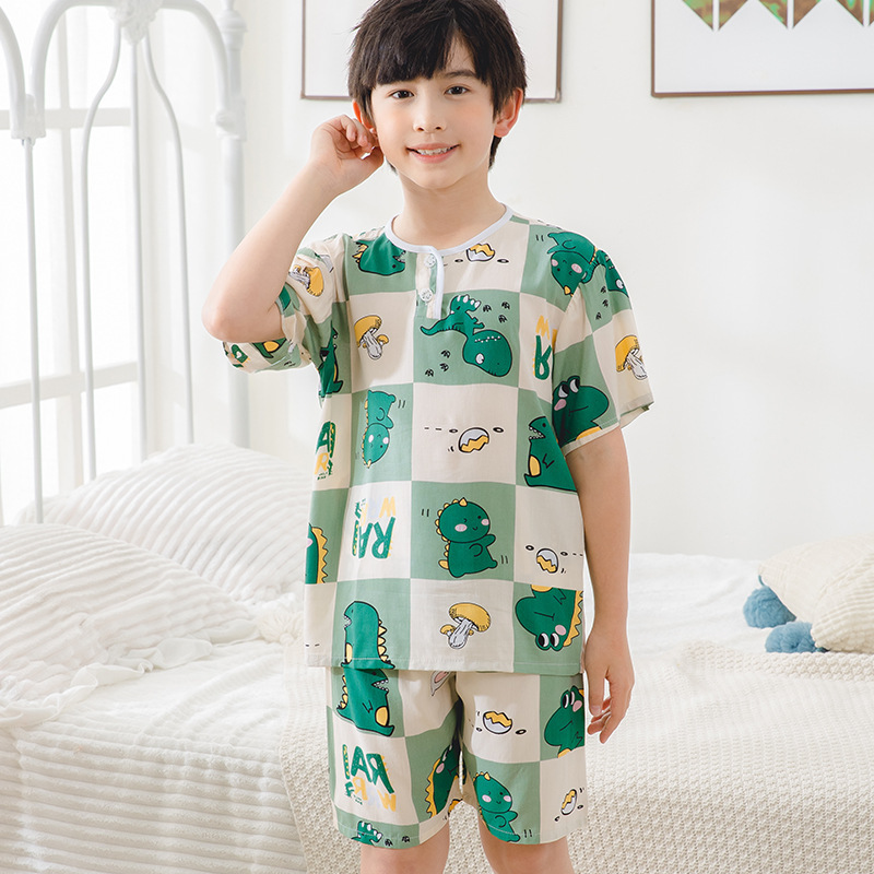 Summer Kidsren's Pajamas Set Cotton Silk Short-Sleeved Shorts Air-Conditioned Clothing Lyocell Home Clothes Set Clothing Baby Boy