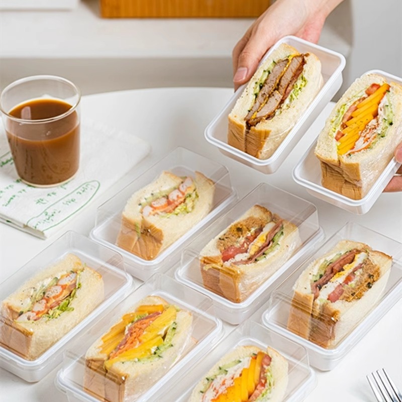 Caja de embalaje de sándwich, caja de embalaje de pan sándwich, caja de plástico, caja de postre transparente desechable, puesto comercial