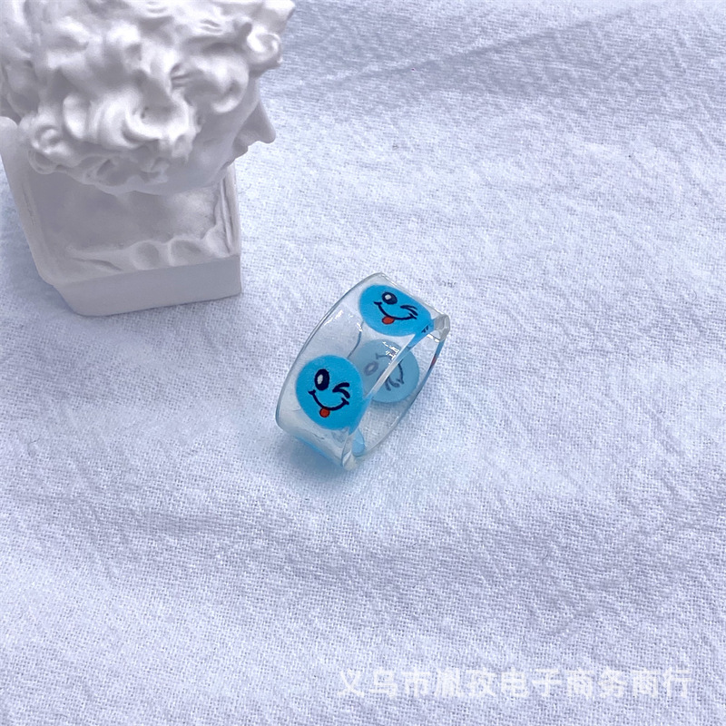 Nuevo anillo de humor de expresión de resina acrílica transparente divertido personalidad colorido estilo ins divertido apilado anillo conjunto