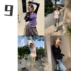 [9hour]设计感拼接假两件t恤女 2025早秋叠穿感长袖上衣女c250569