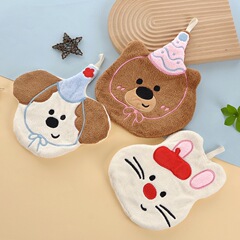 かわいいクマのハンギングタオルキッチン吸収性乾燥しやすい厚みのあるハンカチ子供用コーラルベルベットソフトでかわいいタオル