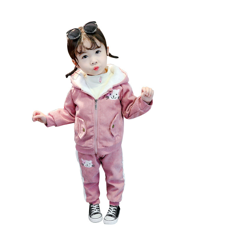 Kinderkleidung 2020 Winter Mädchen Plüsch Baumwolle zweiteiliges Cartoon-Cord-Set, Baseballjacke für_voghion.com