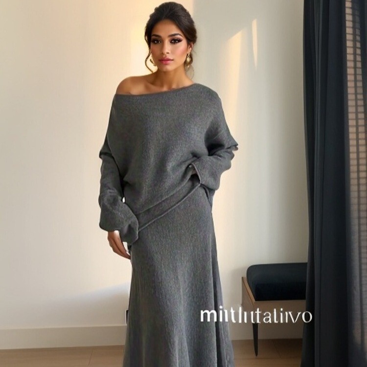 2026 Autumn/Winter New European and American Style Elegant Knitted Set for Women: Off-Shoulder Sweater Top and Elastic Waist Mermaid Skirt 2026 Autumn/Winter New European and American Style Elegant Knitted Set for Women: Off-Shoulder Sweater Top and Elastic Waist Mermaid Skirt