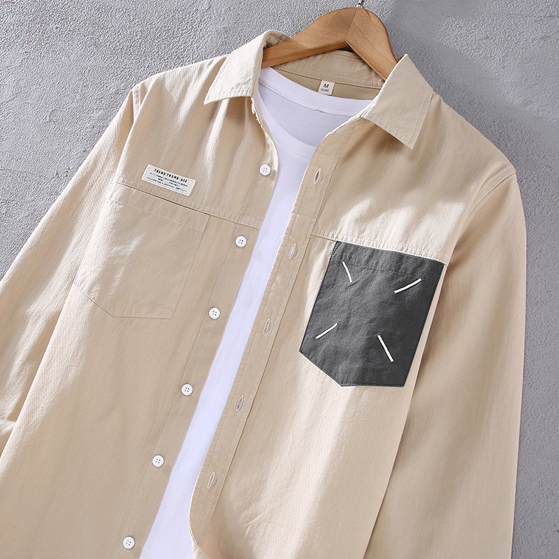 2024 minimalista artistico di nicchia design senso camicia casual patch stile coreano per ragazzi tendenza cappotto versatile camicia a maniche lunghe_voghion.com