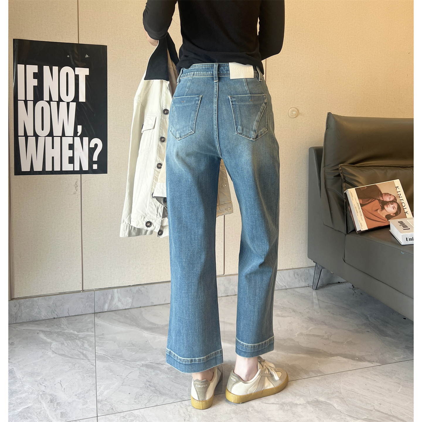 2025自制限量绣线蓝牛！四面弹双工艺水洗九分裤秋季直筒牛仔裤女