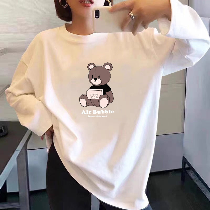 Camiseta de manga larga de algodón puro para mujer Camiseta blanca de talla grande grasa MM suelta de moda para mujer camisa de fondo 2025 primavera y otoño top