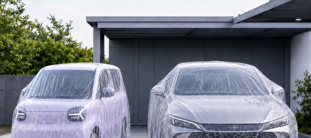 Dustproof car cover made of plastic, suitable for all seasons, fully snowproof outdoor car cover with elastic wrap and disposable drawstring, thickened