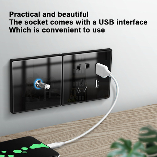 Tempered glass reset switch personalized lever button panel with LED light 86 type concealed wall socket set