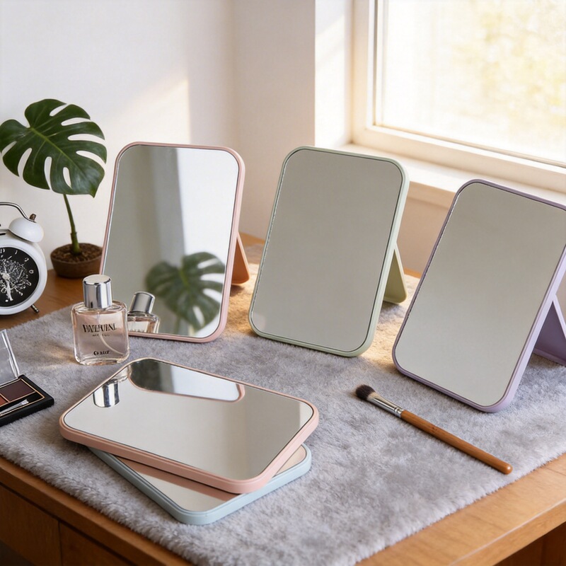 Plastic Plain Mirror, Small Makeup Mirror, Large Desktop Vanity Mirror, Handheld Folding Makeup Mirror