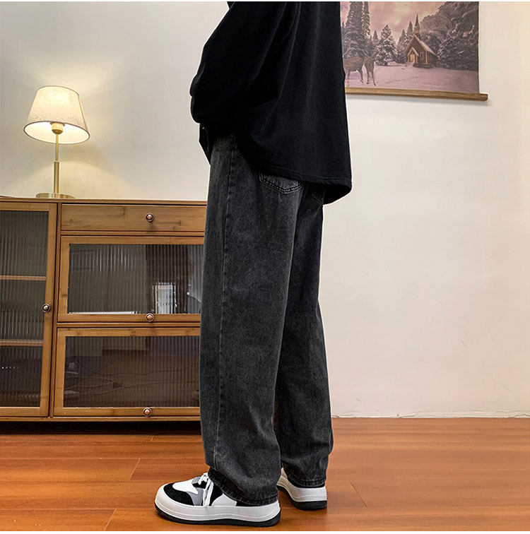 Men's Summer Elastic Waist Straight Leg Jeans Trendy Retro Japanese Style Casual Slimming Wide Leg Trousers_mkmklike.com