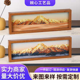 3D日照雪山流沙画摆件 玻璃动态沙漏 客厅桌面解压工艺品可印logo