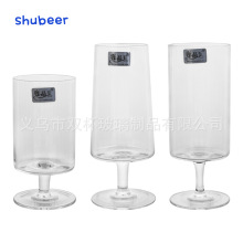 海晶玉现代简约竖条纹圆筒玻璃矮脚鸡尾酒香槟红酒杯家用牛奶杯