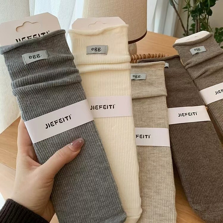 Japanese series curling "egg pile socks children autumn and winter silk wool socks solid color versatile mid-tube socks soft stockings