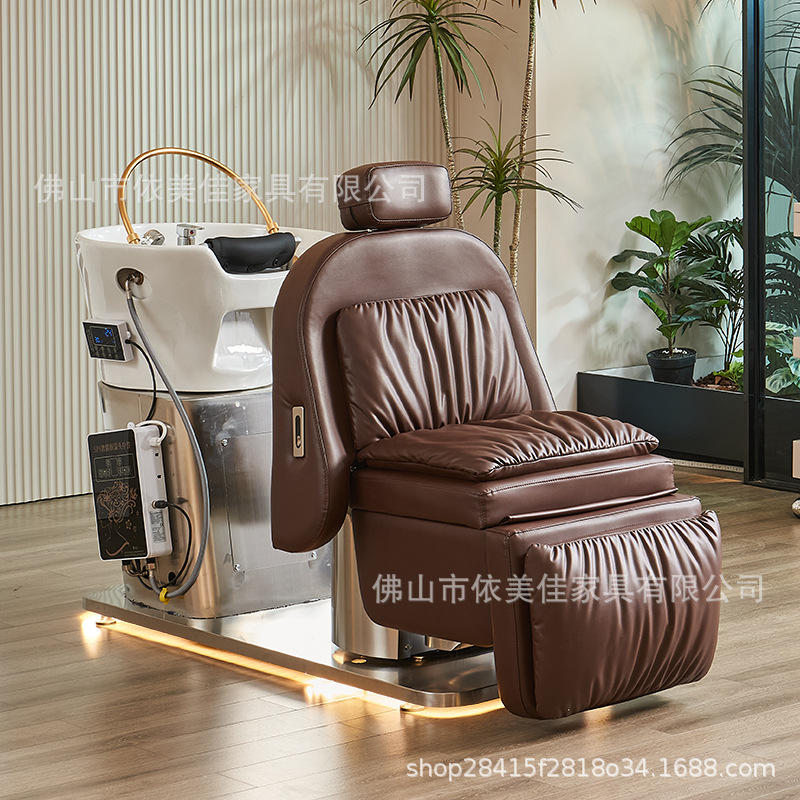 Barbería en línea, cama de lavado de cabello, salón de peluquería especial, cuenca cerámica semiclinada, cama de lavado, cama de belleza, elevación eléctrica de alta gama