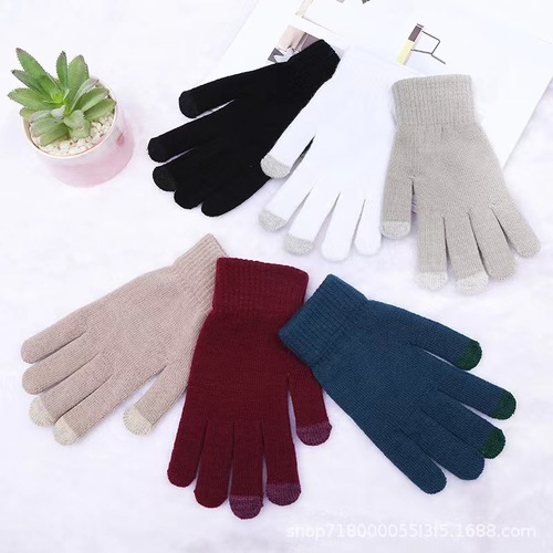 Ready stock wholesale, mixed sizes for men and women, knitted wool touchscreen warm gloves, adult gloves, colors available.