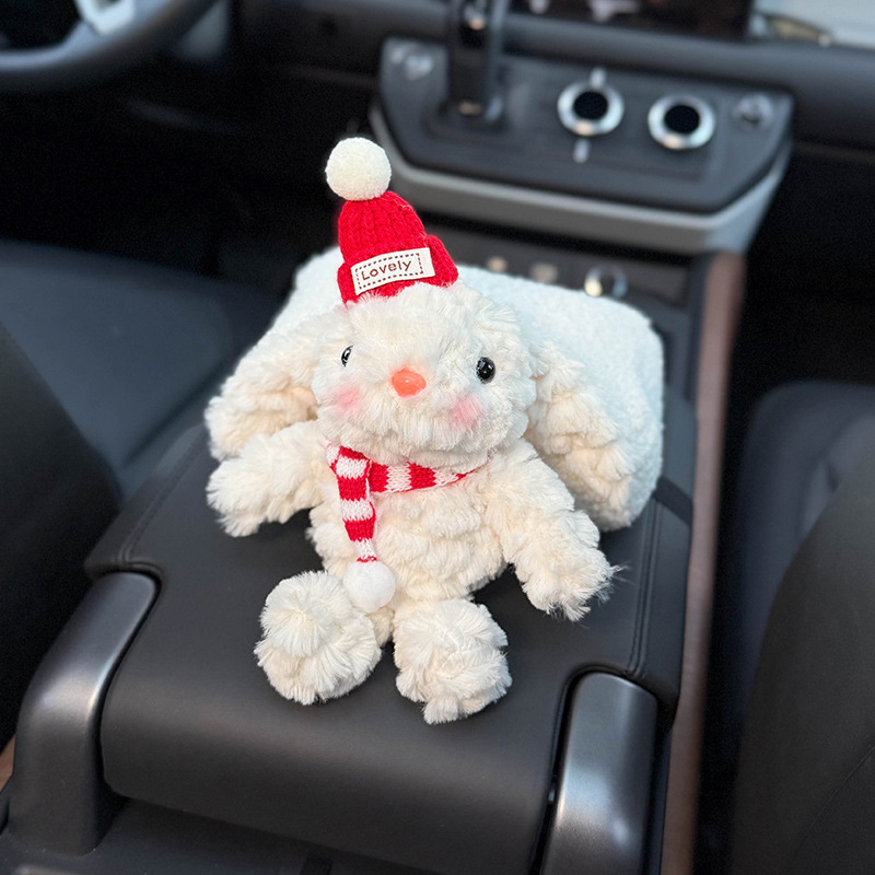 Caja de apoyabrazos de coche de conejo creativo caja de pañuelos de papel de dibujo almacenamiento en coche 2024 nuevo sentido muñeca de coche mujer