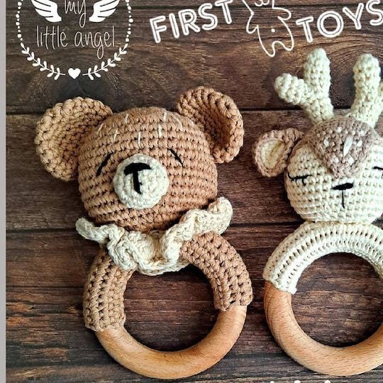 Cross-border Crochet Grizzly Bear Animal Rattle Baby Doll Baby Soothing Toy Bite Crochet Toy Cross-border Crochet Grizzly Bear Animal Rattle Baby Doll Baby Soothing Toy Bite Crochet Toy