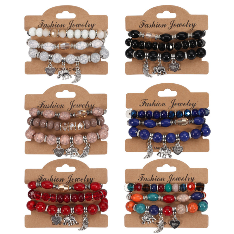 3-Piece Set Marble Pattern Elephant Wings Heart Pendant Cross-Border Bracelet Hy-2601-1 3-Piece Set Marble Pattern Elephant Wings Heart Pendant Cross-Border Bracelet Hy-2601-1