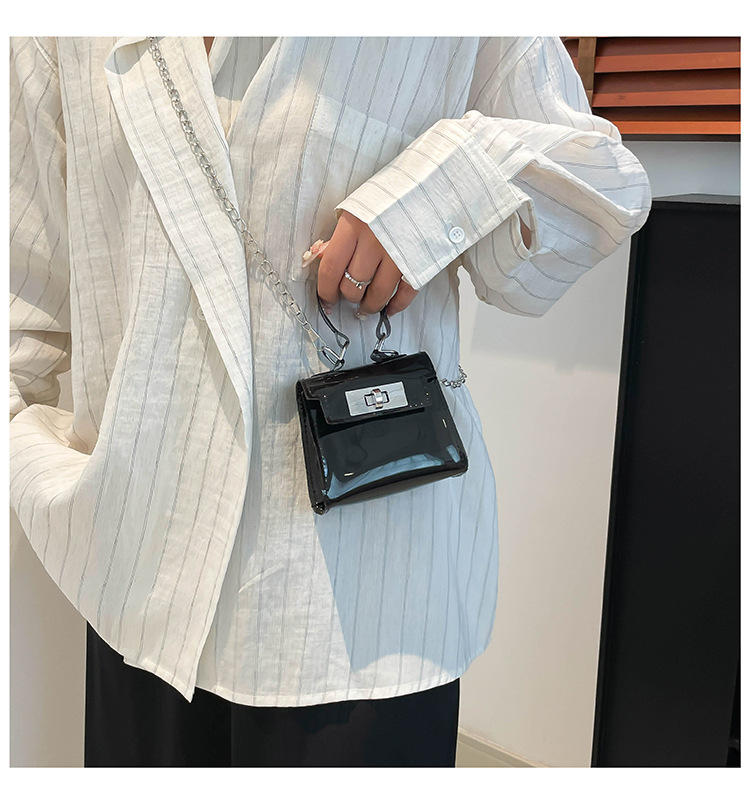 165g Weight Flip Cover, Lock clasp Closure Type Single Shoulder Strap, Top Handle Strap Type Casual Occasion PVC Material Solid Color Pattern All Seasons Season Women's Gender Streetwear Style Square Shape Small Size Women's Small PVC Solid Color Streetwear Square Flip Cover Lock Clasp 12