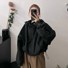 美ラード防風防水ショートタイプの突撃服の女性の小さい上着の女性の春秋タイプの韓国版のゆったりしている帽子の上着