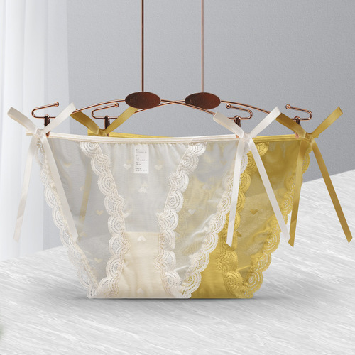 Sexy strappy low-waist lace thong hollow translucent hot sexy underwear women's cotton crotch briefs
