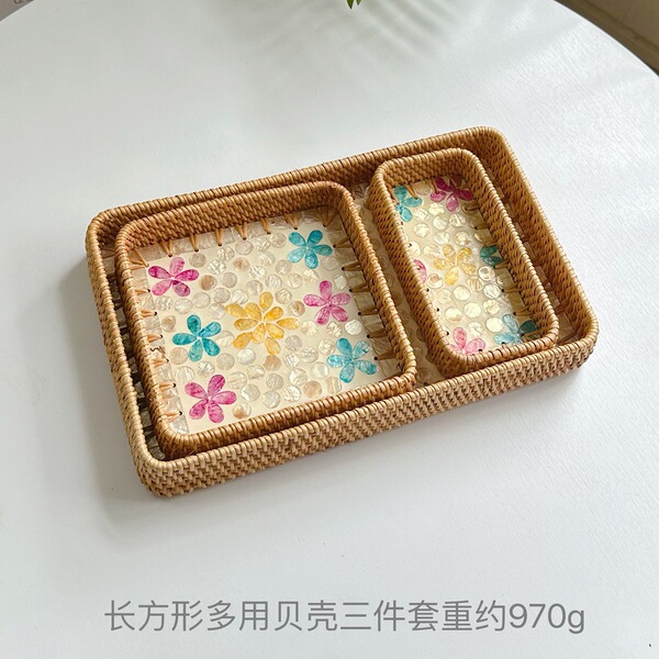 Vietnamese rattan shell tray fruit plate grows square tray household…