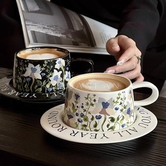 レトロな油絵のような鈴蘭開コーヒーカップ皿手描きラテカップセットオリジナルデザインプレゼント陶磁器カップ