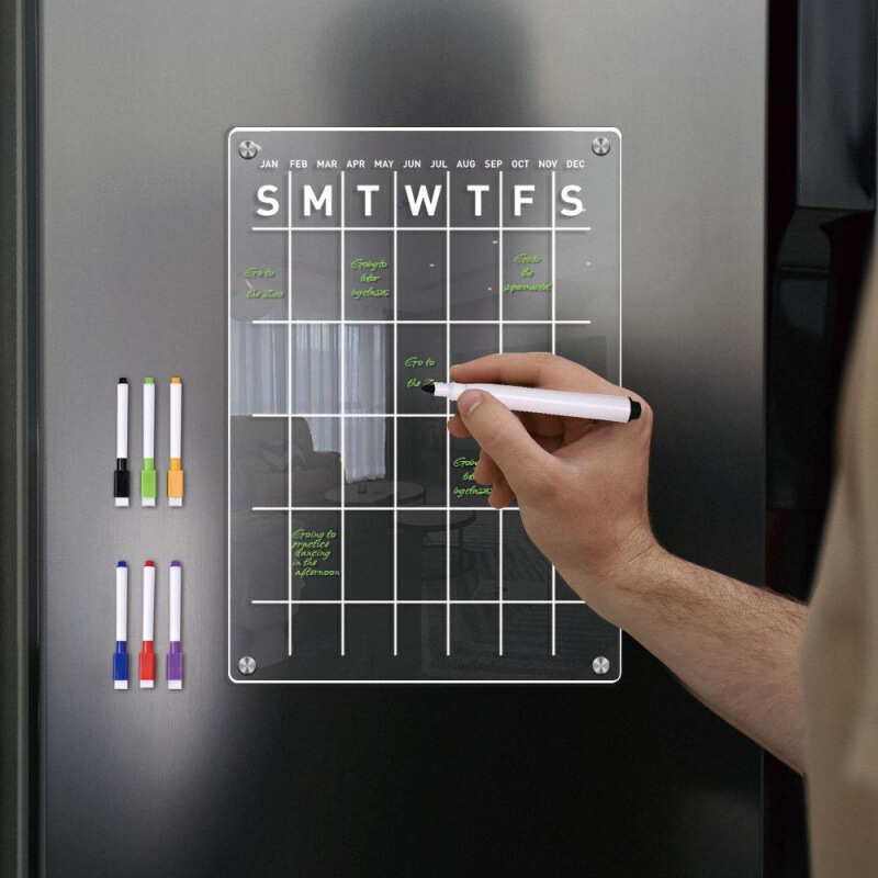 Stereo Magnetic Transparent Acrylic Weekly Plan Note Message Board Erasable Magnetic Refrigerator Sticker