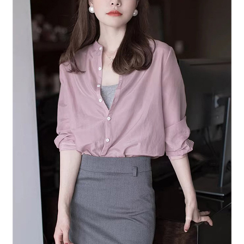 2025春秋新款女装设计感小众法式衬衣气质立领衬衫女长袖宽松上衣|undefined