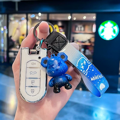Remote Control Case, Car key bag - beilu-model-a-smart-4-button-single-shell-white-blue-violent-bear-pendant