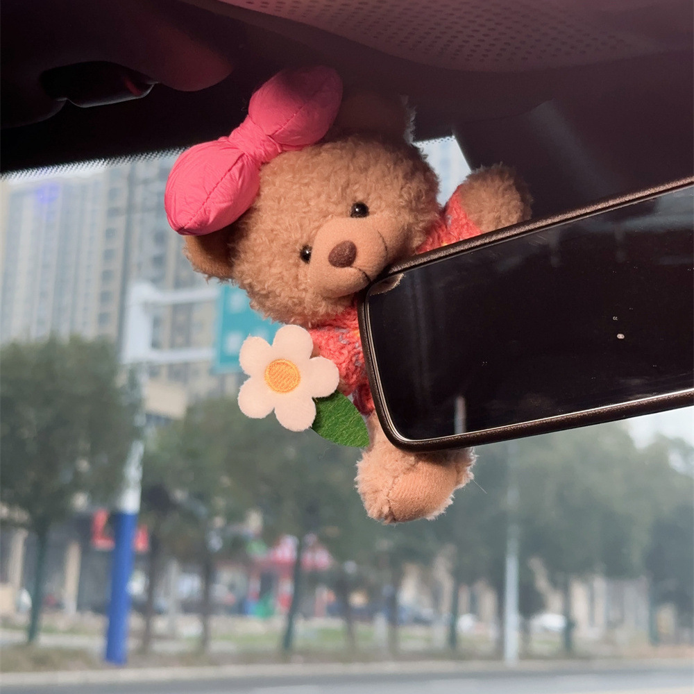 Oso de dibujos animados espejo retrovisor decoración de pantalla muñeca de control central lindo creativo decoración de coche joyería interior diosa