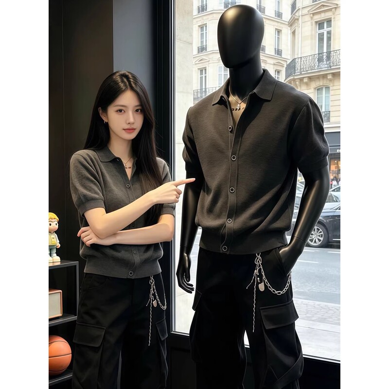 Husband-Style Outfit: Knitted Short-Sleeve Shirt for Men, Summer Ice Silk High-End Shirt, Old Money Style Half-Sleeve Cardigan Jacket