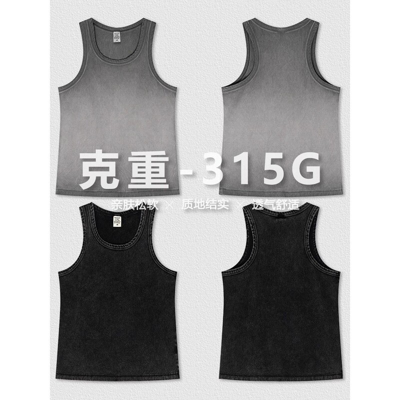 Ins Heavy Dark Retro Distressed Vest Oversize Loose Casual High Street Sports Sleeveless T-Shirt Fitness Men
