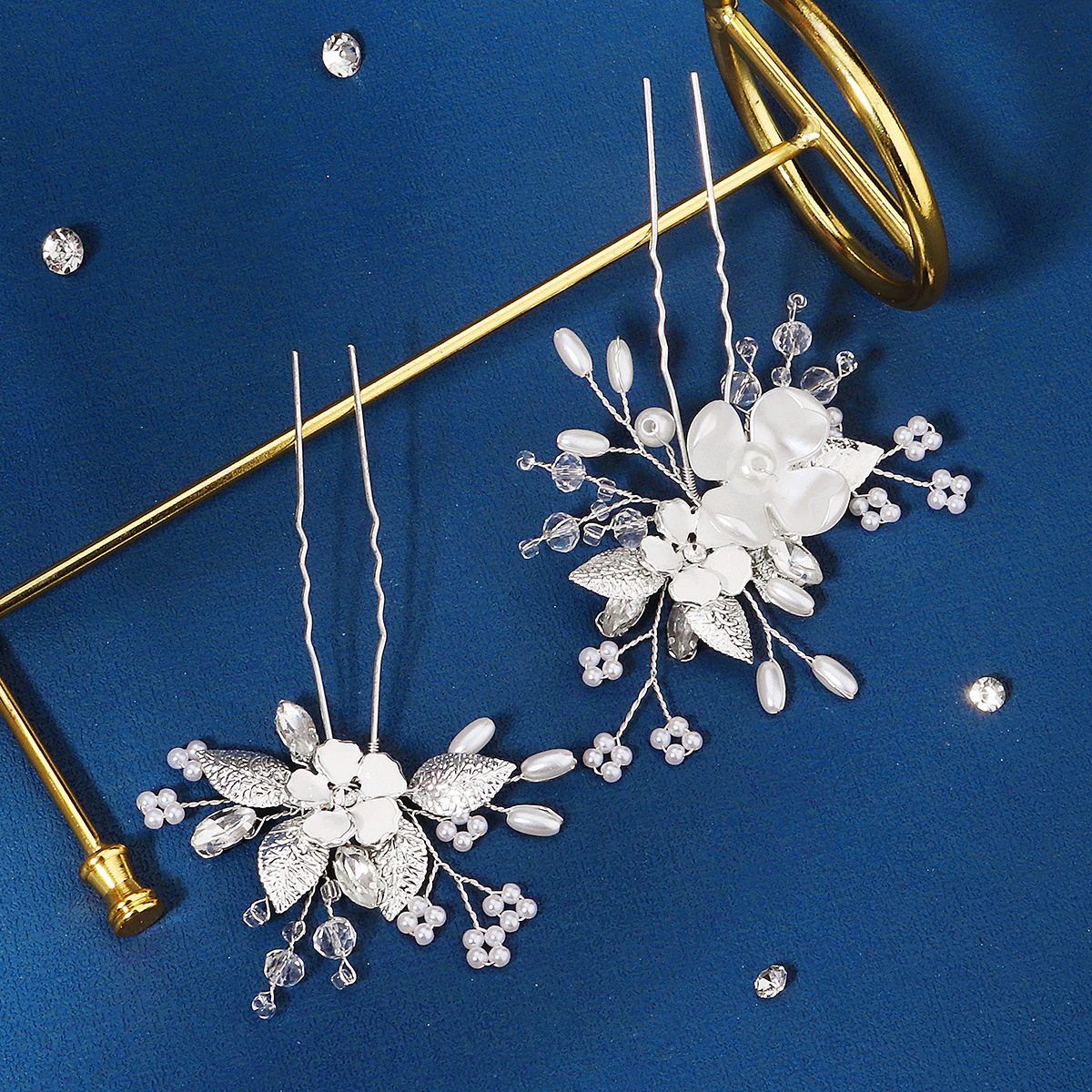 Retro Flower Alloy Pearl Hairpin 2 Pieces