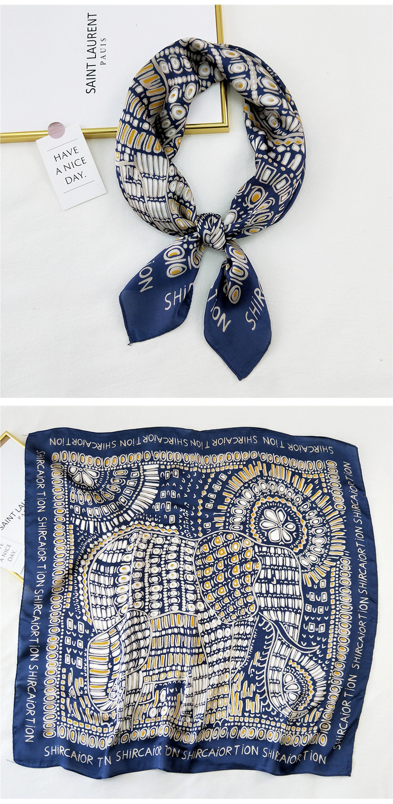 50g Weight Silk Scarf Classification Travel Occasion Silk Material Unisex Gender Printing Design Sweet Style Khaki, Grey, Purple, Red, Green, Blue, Camel, Yellow, Black Color Korean Printing Silk Square Scarf Wholesale 19