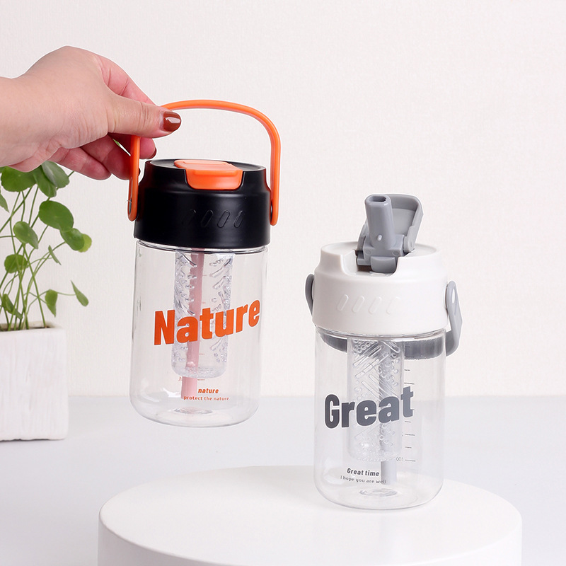 Taza de agua de plástico flor taza de té con almacén de té Estudiante DE ALTO aspecto en línea rojo ins portátil taza de paja taza